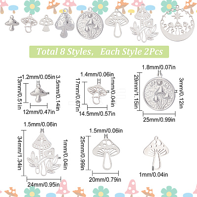 16Pcs 8 Style 201 & 304 Stainless Steel Charms STAS-SC0004-92-1