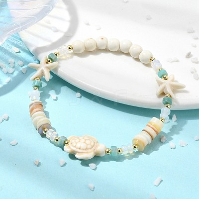 Natural Freshwater Shell & Gemstone & Synthetic Turquoise & Non-magnetic Hematite Beads Stretch Bracelets for Women BJEW-JB13810-1