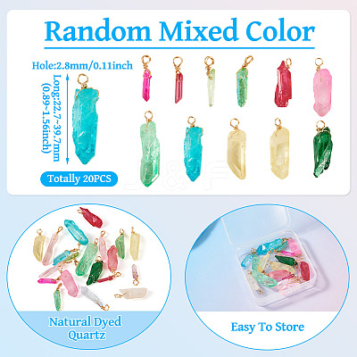 20Pcs Natural Dyed Quartz Pendants PALLOY-TAC0245-1