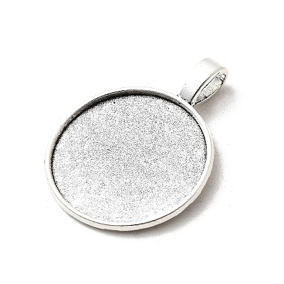 Tibetan Style Alloy Flat Round Pendant Cabochon Settings TIBEP-M022-14AS-1