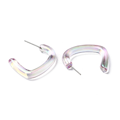Resin C-shape Stud Earrings with 304 Stainless Steel Pins EJEW-D056-12P-1