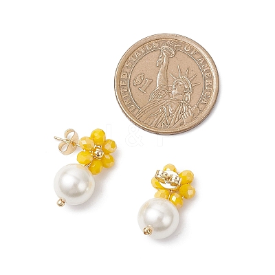 4 Pairs 4 Colors Glass & Shell Pearl Flower with Round Dangle Stud Earrings EJEW-TA00748-1