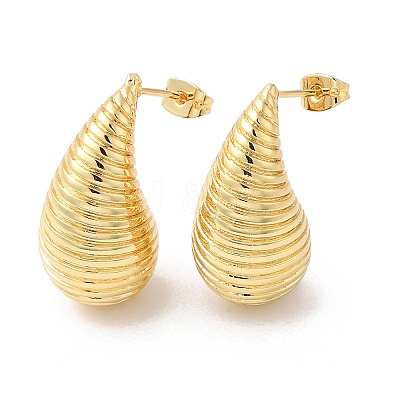 Rack Plating Brass Teardrop with Stripe Stud Earrings EJEW-R150-03G-1