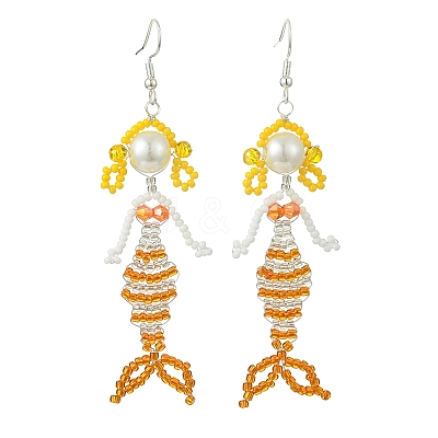 Copper Wire with Glass Beads Dangle Earrings EJEW-MZ00816-02-1