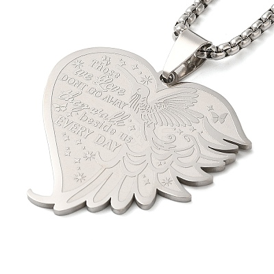 Non-Tarnish Hummingbird Heart 201 Stainless Steel Those We Love Dont Go Away Pendant Necklaces for Women and Men NJEW-F324-02P-1