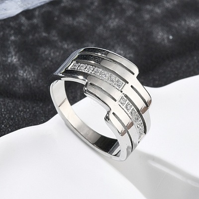 304 Stainless Steel Cubic Zirconia Finger Rings for Women RJEW-F189-04P-1