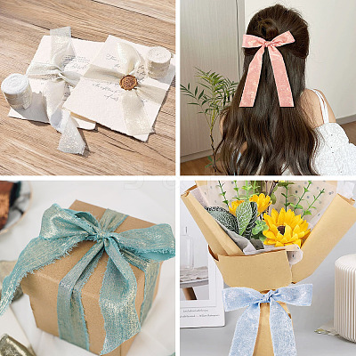 3 Rolls 3 Colors Single Face Hot Stamping Polyester Frayed Ribbon OCOR-TA0002-61-1