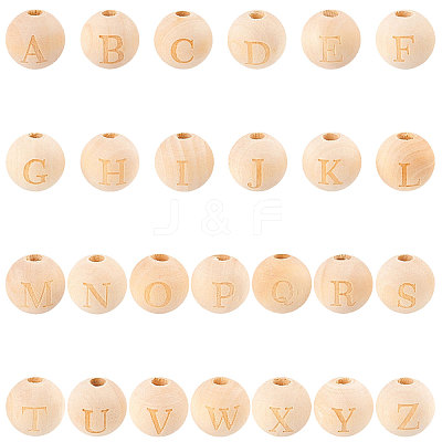 52 Pcs 26 Styles Unfinished Natural Wood European Beads WOOD-SC0001-32-1