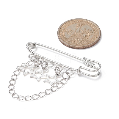Alloy Star & Chain Tassel Charms Safety Pin Brooch JEWB-BR00103-1