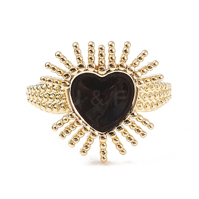 Black Cubic Zirconia Heart Sun Adjustable Ring RJEW-C028-03G-1