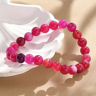 Natural Striped Agate/Banded Agate Beaded Stretch Bracelets BJEW-JB02564-1