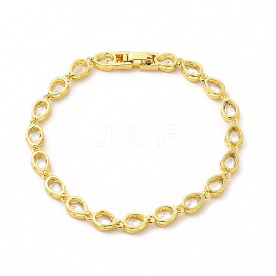 Clear Cubic Zirconia Teardrop Link Chain Bracelet BJEW-E073-03G-1