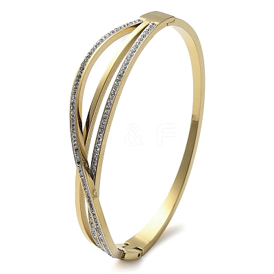 Ion Plating(IP) 304 Stainless Steel Polymer Clay Rhinestone Hinged Bangles for Women LS-BJEW-A011-16G-1