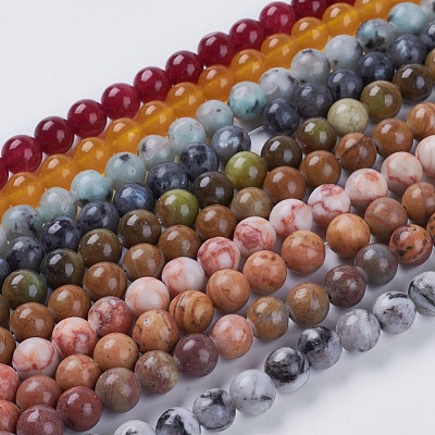 Natural Mixed Gemstone and Dyed Jade Beads Strands G-G151-8mm-M2-1