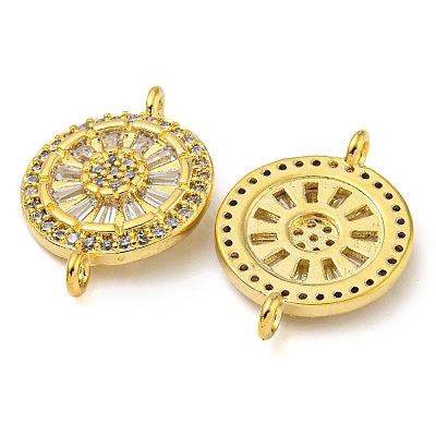 Rack Plating Brass Pave Cubic Zirconia Wheel Connector Charms KK-Z063-28G-01-1