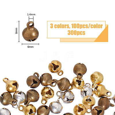 300Pcs 3 Colors Brass Bell Charms KK-FH0007-63-1