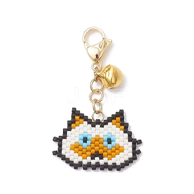 Handmade Glass Seed Beaded Cat Head Shape Pendants Decorations HJEW-MZ00366-02-1