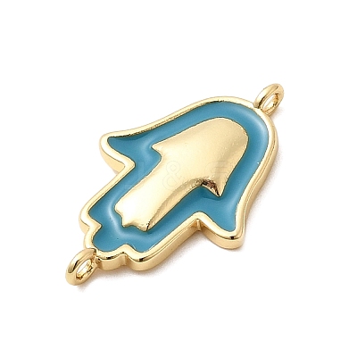 Brass Enamel Hamsa Hand Connector Charms KK-H529-16G-1