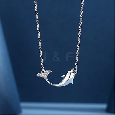 Alloy Crystal Rhinestone Whale Pendant 201 Stainless Steel Cable Chain Necklaces for Women WG0EF37-01-1