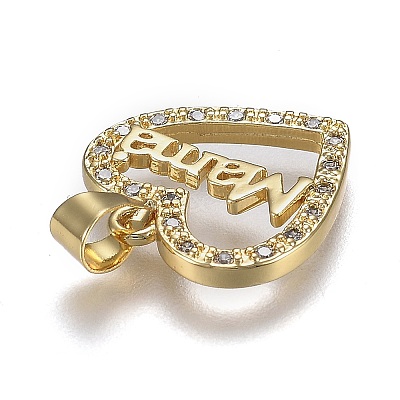Brass Micro Pave Clear Cubic Zirconia Pendants X-ZIRC-A011-09G-1