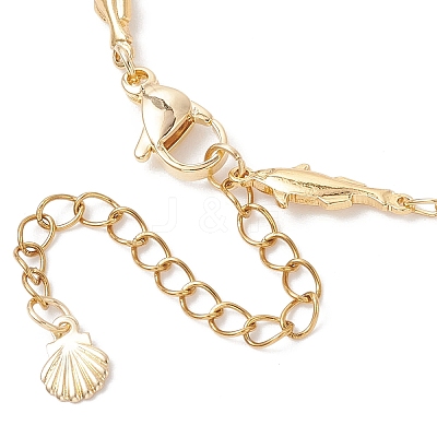 304 Stainless Steel and Brass Fish Link Chains Anklets for Women AJEW-AN00758-1