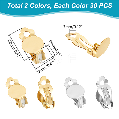 60Pcs 2 Colors 304 Stainless Steel Clip-on Earring Findings FIND-UN0003-59-1
