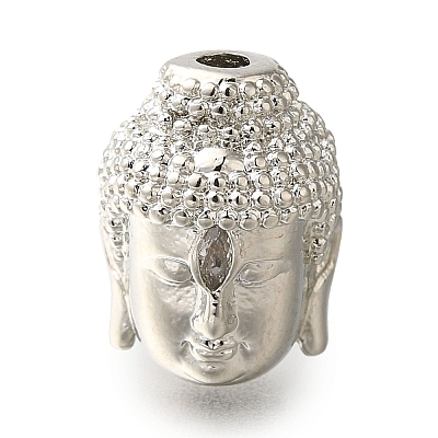 Buddha Head Rack Plating Brass Micro Pave Clear Cubic Zirconia Beads KK-U019-12P-1