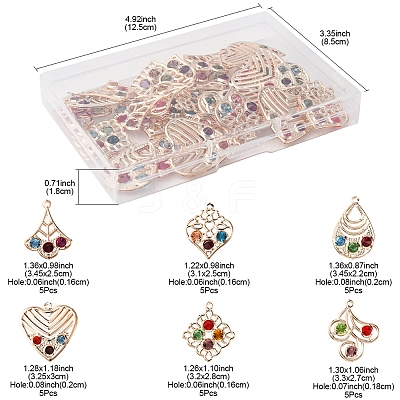 30Pcs 6 Styles Iron & Glass Pendants IFIN-FS0001-52-1