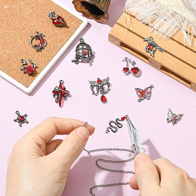 12Pcs 12 Styles Gothic Alloy Rhinestone Pendants FIND-CJ0004-81-1