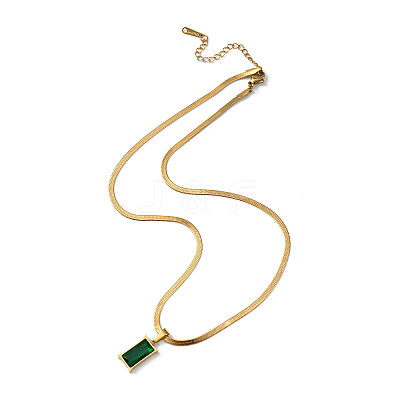 Sea Green Cubic Zirconic Rectangle Pendant Necklace NJEW-Z028-01G-1