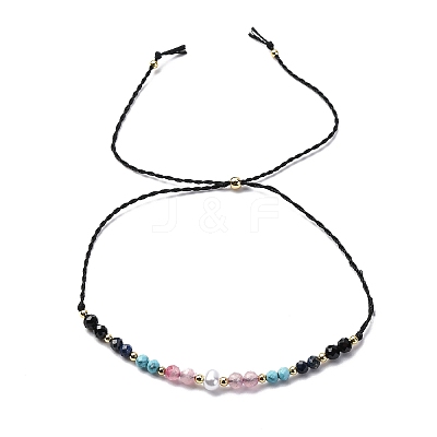 Faceted Round Turquoise & Natural Rose Quartz & Lapis Lazuli Braided Bead Bracelets BJEW-F493-09G-01-1