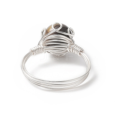 Natural Tiger Eye Braided Bead Finger Ring RJEW-TA00066-04-1