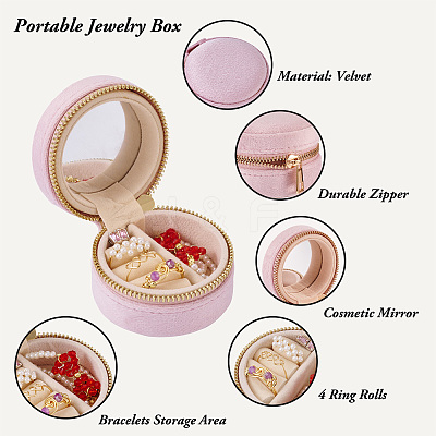 Portable Travel Round Velvet Jewelry Set Storage Zipper Boxes CON-TAC0001-11B-1