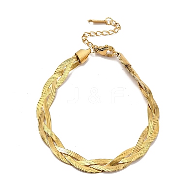 304 Stainless Steel Interlocking Herringbone Chain Bracelet for Men Women BJEW-H554-01G-1