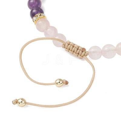 Natural Amethyst & Natural  Rose Quartz & Shell Pearl Round Beaded Braided Bead Bracelets BJEW-JB13392-02-1