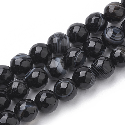 Natural Striped Agate/Banded Agate Beads Strands G-S281-51D-10mm-1