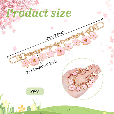 2Pcs Alloy Enamel Pink Flower Charm Cable Chain Bag Decorative Chains HJEW-PH02296-1