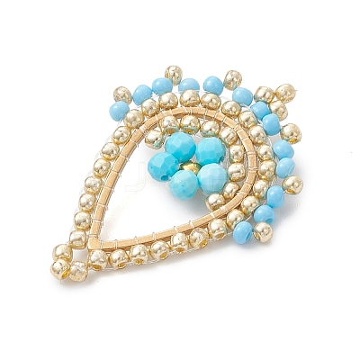Faceted Round Dyed Natural Magnesite & Glass Seed Beaded Pendants PALLOY-MZ01097-04-1