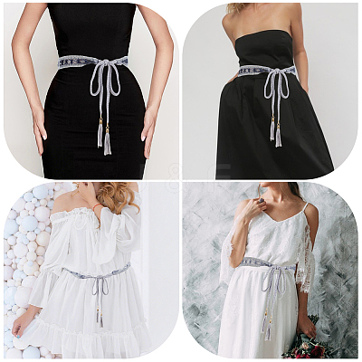 1Pc Cotton and Linen Flower Lace Tassel Waist Belly Belts AJEW-GF0012-32A-1