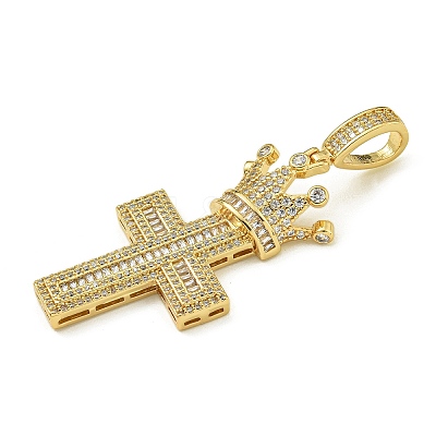 Rack Plating Brass Micro Pave Clear Cubic Zirconia Pendants KK-Z067-03G-03-1
