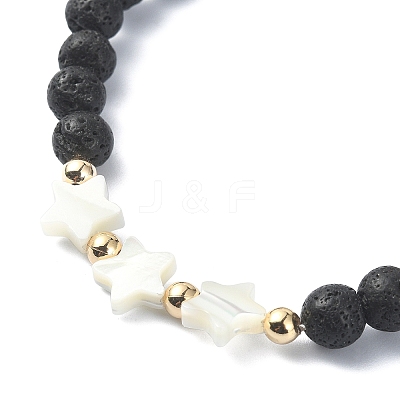 Natural Lava Rock Round Beaded Bracelets BJEW-JB09877-01-1