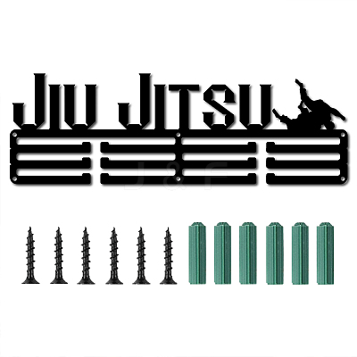 Word JIU JITSU Fashion Iron Medal Hanger Holder Display Wall Rack ODIS-WH0021-038-1