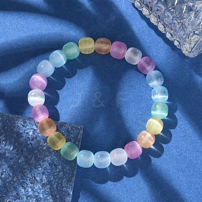 Dyed Natural Selenite Round Beaded Stretch Bracelets for Women BJEW-G731-01A-1