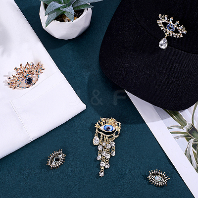 5Pcs 5 Styles Alloy Rhinestone Lapel Pins for Backpack Clothes JEWB-ME0001-40-1
