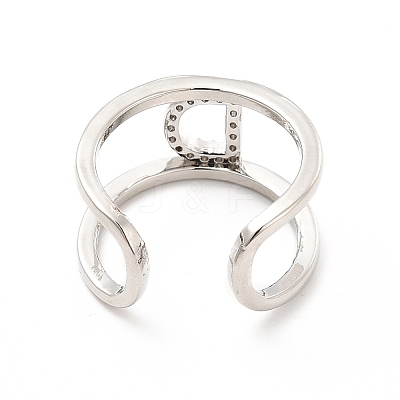 Clear Cubic Zirconia Initial Letter Open Cuff Ring RJEW-A012-01P-D-1