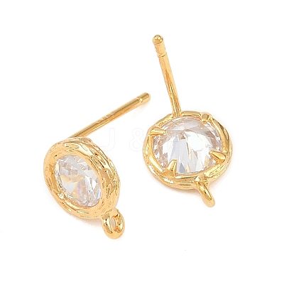 Brass Micro Pave Clear Cubic Zirconia Stud Earring Findings KK-Z133-01G-01-1