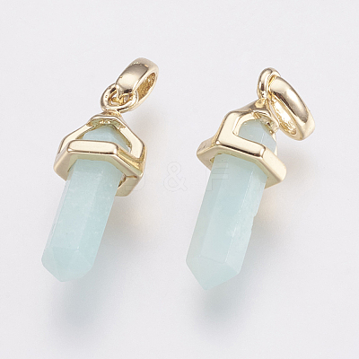 Brass Natural Amazonite Double Terminated Pointed Pendants KK-G343-11L-02G-1