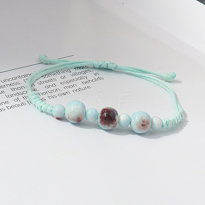 Adjustable Handmade Porcelain Round Polyester Cord Braided Bead Bracelets for Women WGD04E5-02-1