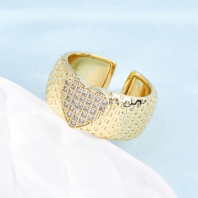 Brass Micro Pave Clear Cubic Zirconia Cuff Rings RJEW-U047-18G-1