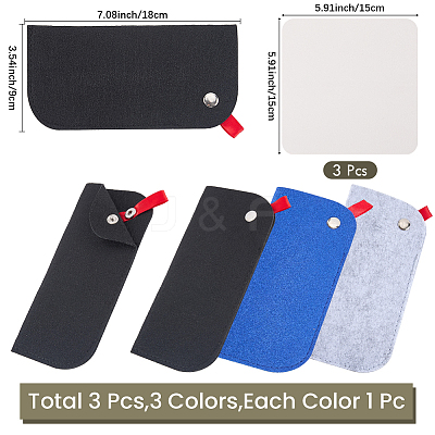 3Pcs 3 Colors Rectangle Felt Eyeglass Case AJEW-CN0007-36A-1